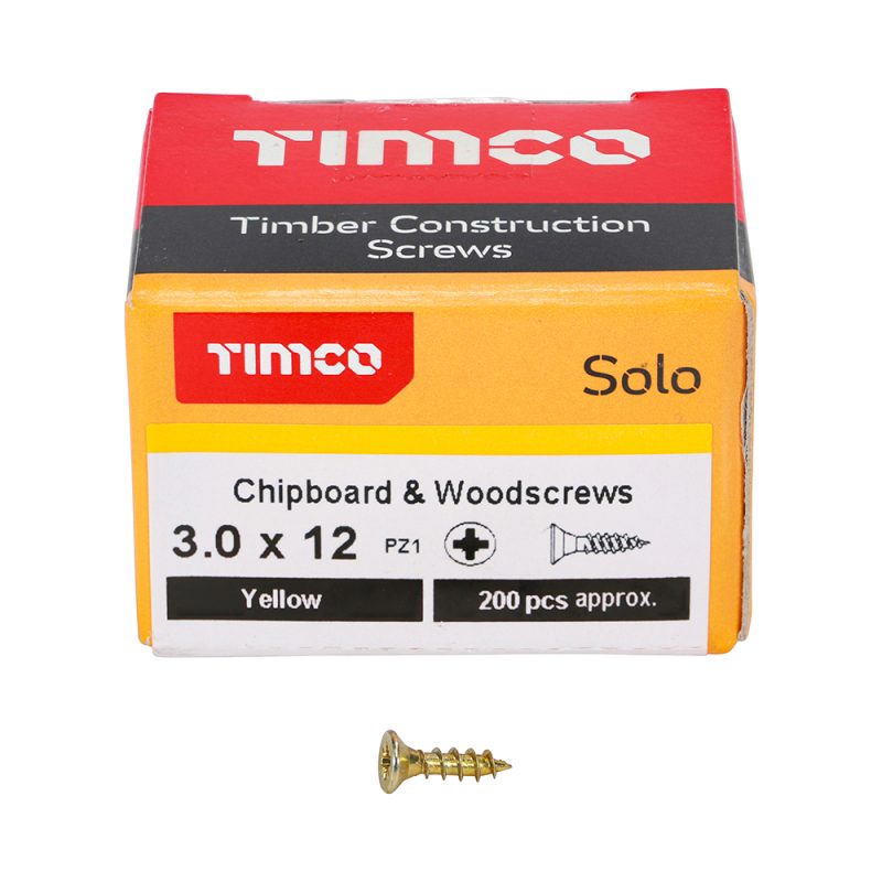 Solo Chipboard & Woodscrews 3.0 x 12 (200 Pieces)