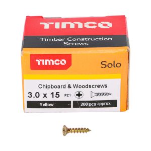 Solo Chipboard & Woodscrews 3.0 x 15 (200 Pieces)
