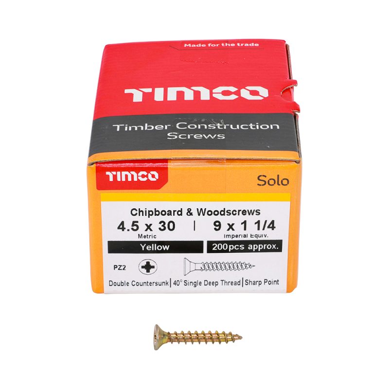 Solo Chipboard & Woodscrews 4.5 x 30 (200 Pieces)