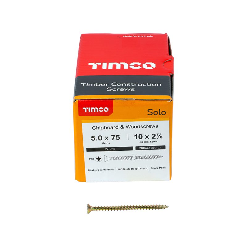 Solo Chipboard & Woodscrews 5.0 x 75 (200 Pieces)
