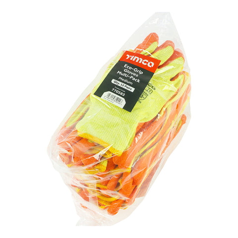 Eco Grip Gloves - Crinkle Latex Coated Polycotton  Multi Pack 12 Pairs