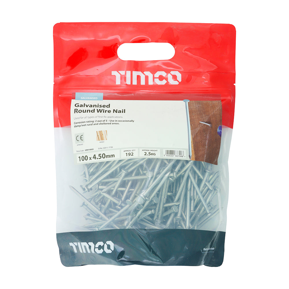 Timco Galvanised Round Wire Nails 1KG Bag – 40mm to 150mm – Strong Steel Fixings