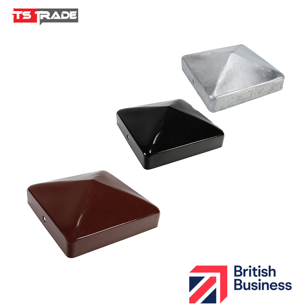 METAL FENCE POST CAPS | Oxide Red / Zinc Dip Galvanised / Epoxy Black-ALL SIZES tstrade