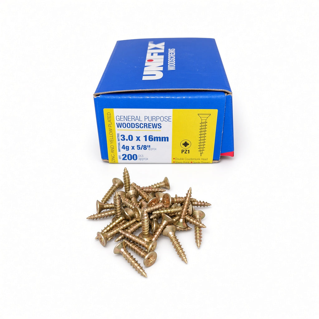 Woodscrews Pozi Csk Head ZYP 3.0 x 16mm