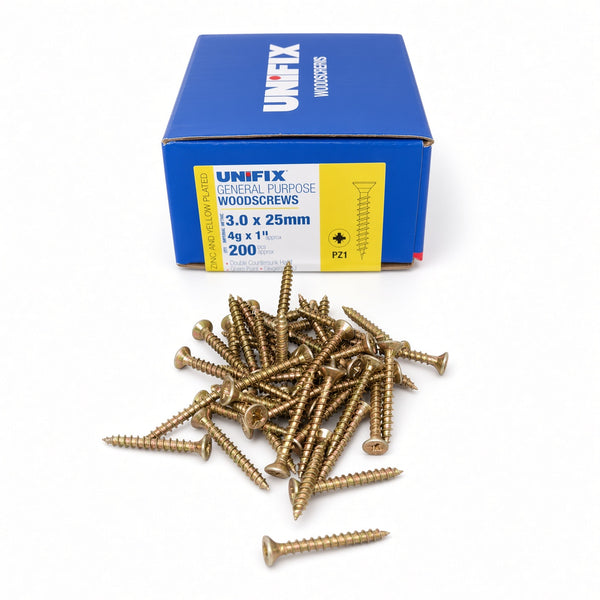 Woodscrews Pozi Csk Head ZYP 3.0 x 25mm